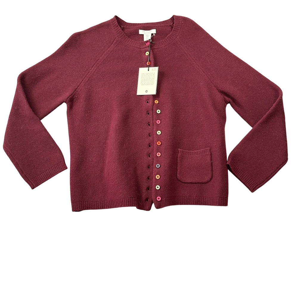 Tabitha Webb Lambswool Blend Cardigan Burgundy Multi Color Button Front XL NEW